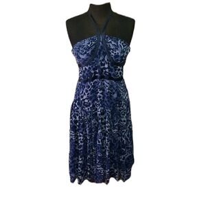 BCBG Blue Animal Print  Halter Back Dress size  Small